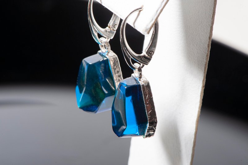 Exclusive handcrafted earrings, Unique blue amber earrings, Original blue amber - Earrings & Clip-ons - Semi-Precious Stones Blue