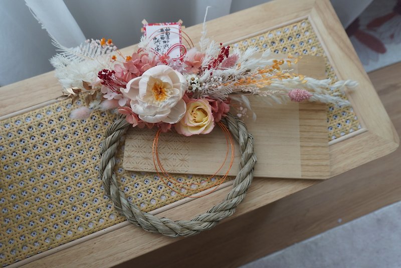 Beautiful New Year good luck wishes with rope - Dried Flowers & Bouquets - Cotton & Hemp Pink