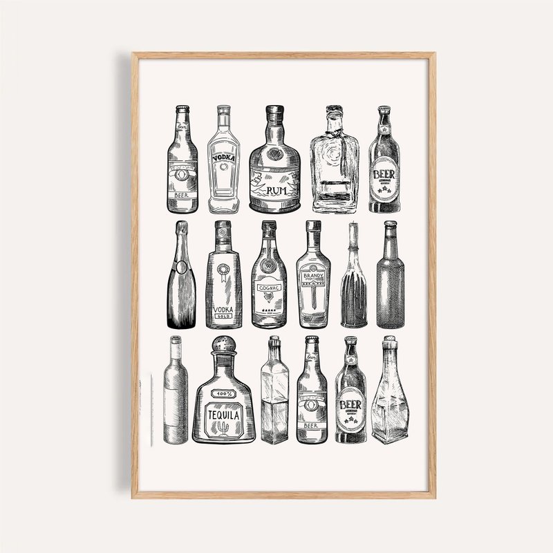 黑白插畫 掛畫 海報 / 經典酒藏 Vintage Bottles Collection - 海報/掛畫/掛布 - 紙 