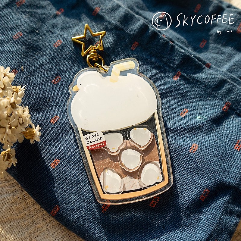 【SKYCOFFEE】Shake Frappuccino Double Layer Acrylic Charm Capybara Store Manager and Ducks - Keychains - Plastic 