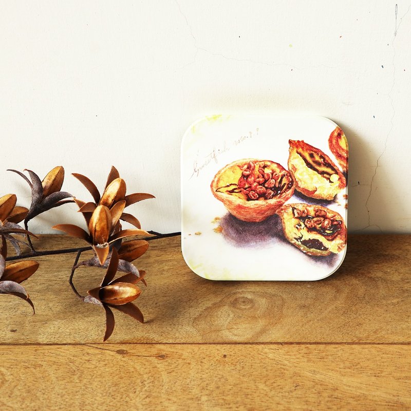 Portuguese egg tart coaster/ Yingge ceramic absorbent coaster/ square coaster - ที่รองแก้ว - ดินเผา สีเหลือง