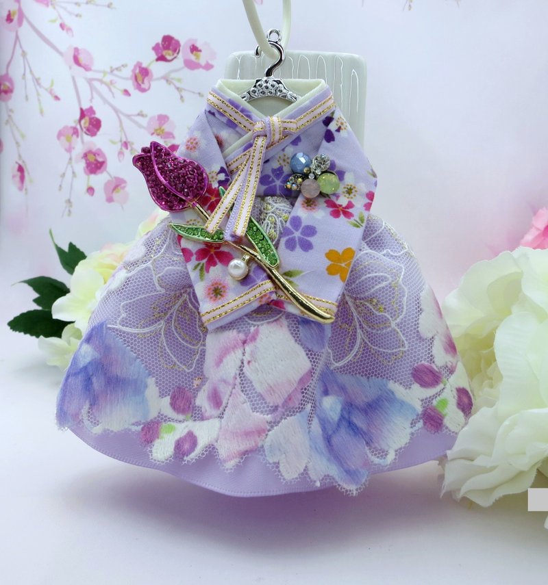 檸檬手作飾品   紫色暈染蕾絲韓服手作鑰匙圈包包吊飾 - 鑰匙圈/鑰匙包 - 棉．麻 