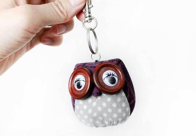 Straps / key ring / good luck owl / purple - พวงกุญแจ - ผ้าฝ้าย/ผ้าลินิน สีม่วง