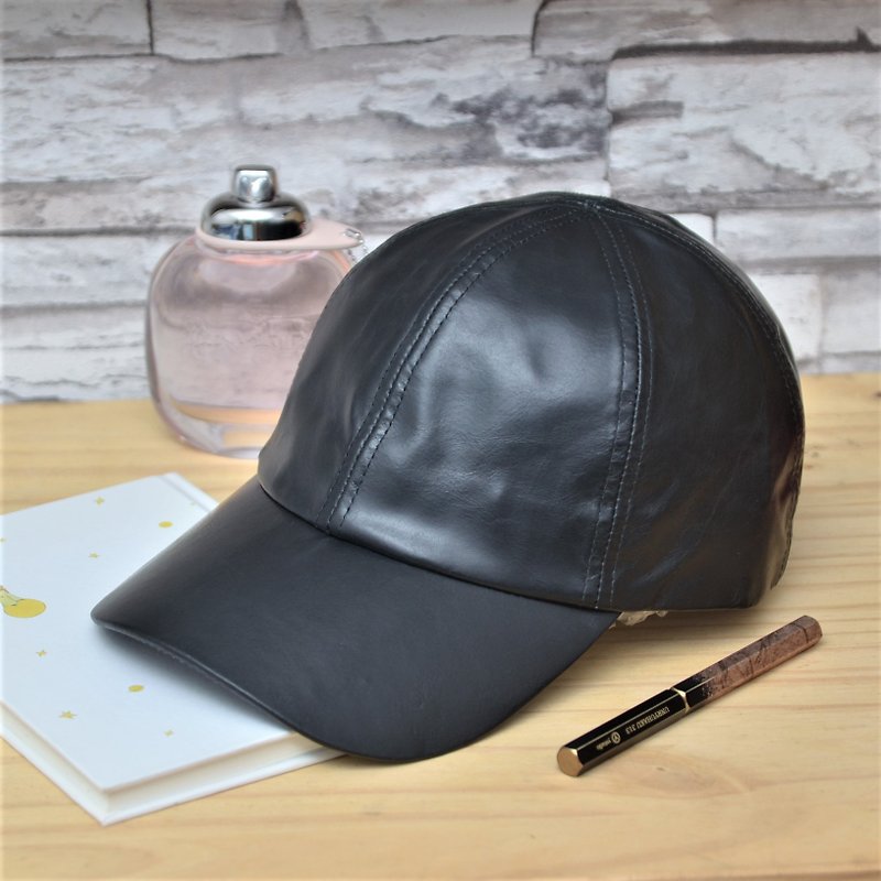 MAJORLIN baseball cap oil Wax cow leather top layer leather leather hat black old hat - หมวก - หนังแท้ สีดำ