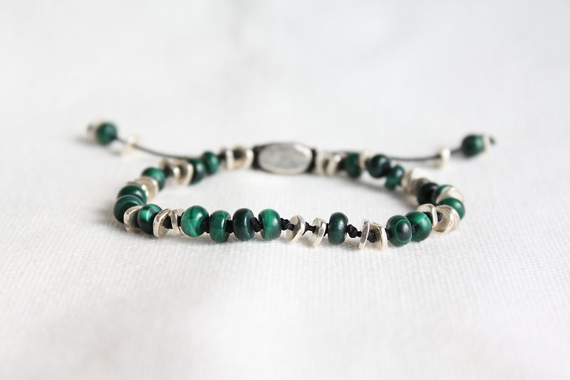 Tie - natural malachite X handmade silver beads bracelet, bracelet simple wild natural stone beaded bracelet (wristband) Customized - Bracelets - Gemstone Green