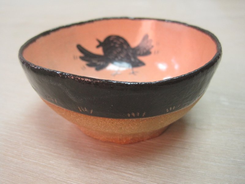 DoDo handmade whispers. Animal silhouette series-bird pottery bowl (pink orange) - ถ้วยชาม - ดินเผา สีส้ม