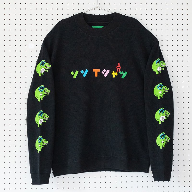 新款sorsor東京系列華夫格圓領薄款衛衣 黑白2色 情侶款 - 帽T/大學T - 棉．麻 黑色