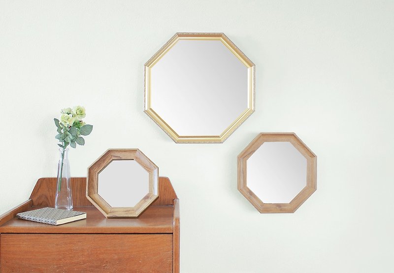 八角鏡 Prologue Octagon Stand and Wall Mirror S size - 彩妝刷具/鏡子/梳子 - 塑膠 金色