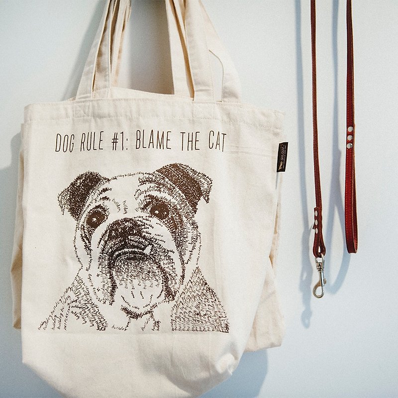 Pet Green Canvas Bag English Bulldog BULLDOG Shopping Bag Tote - กระเป๋าถือ - วัสดุอีโค 