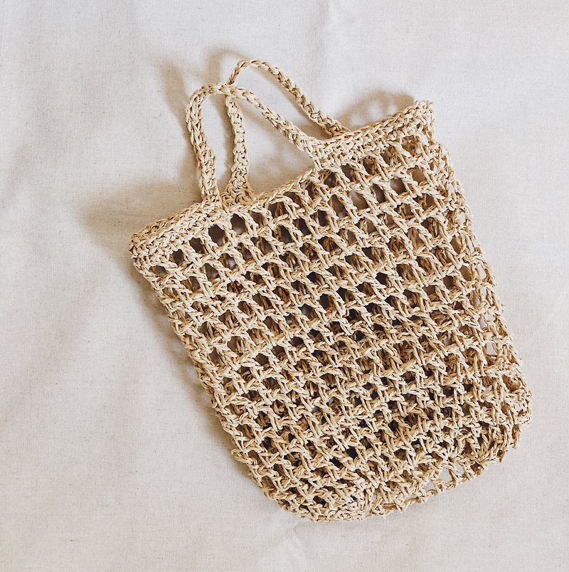 Crochet/ Tote Bag/ Raffia/ Mesh Bag - Messenger Bags & Sling Bags - Paper Brown