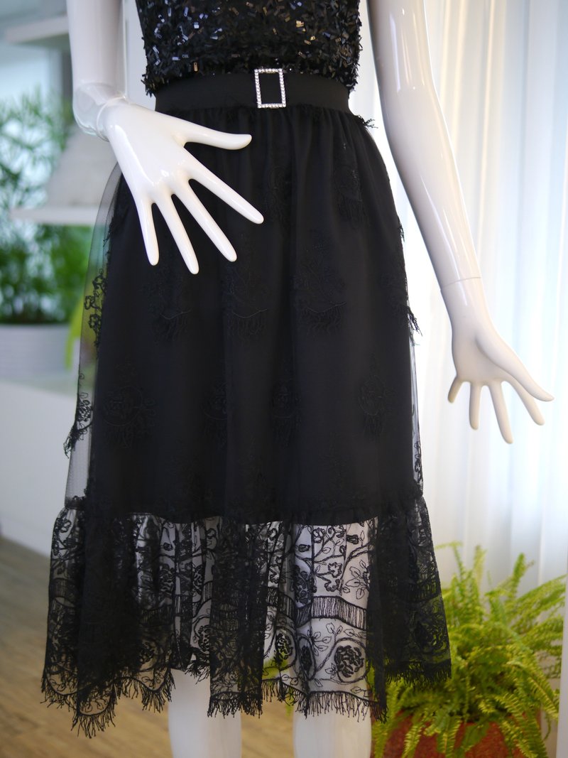 High-end lace maxi skirt - Skirts - Other Man-Made Fibers Black