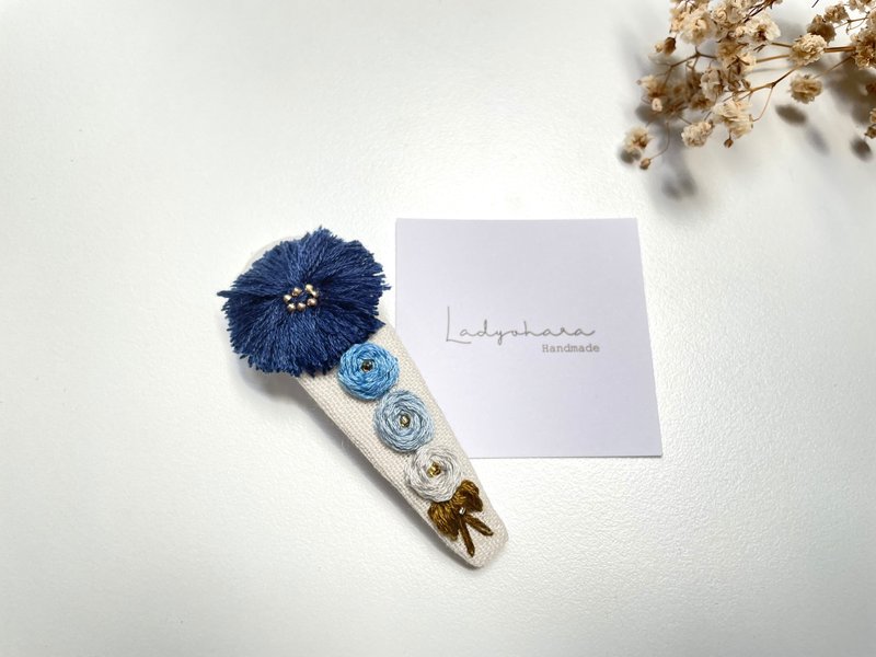 Embroidery hair clip water drop BB clip crackling clip embroidery BB clip hair clip 8cm Embroidery ヘアクリッ - เครื่องประดับผม - ผ้าฝ้าย/ผ้าลินิน 