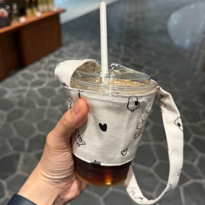 Walking patterned drink holder bag - อื่นๆ - ผ้าฝ้าย/ผ้าลินิน ขาว