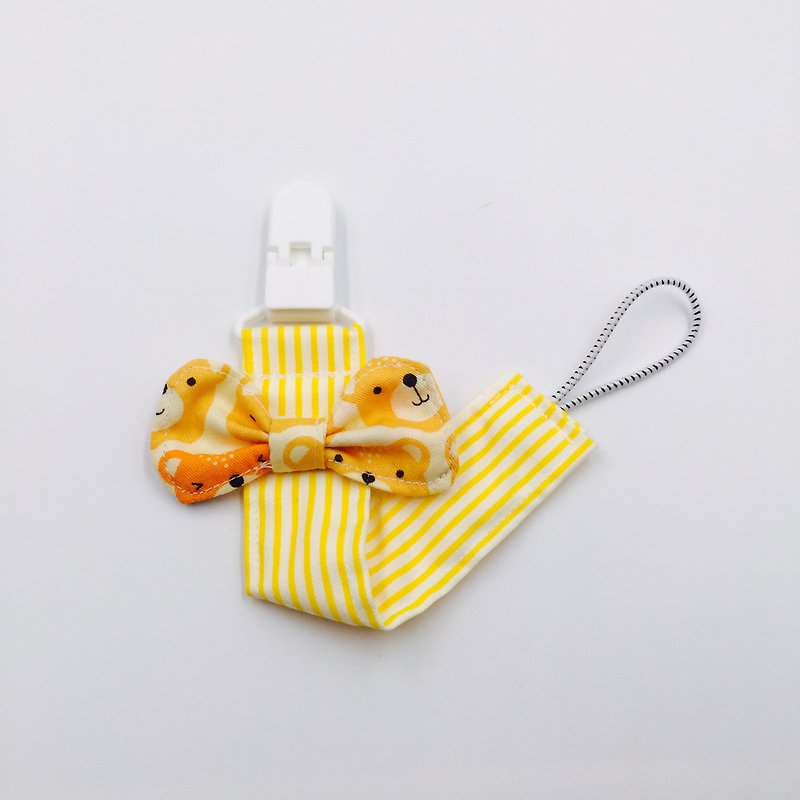 Yellow bear head bow x yellow bottom striped pacifier chain pacifier chain vanilla nipple - Other - Cotton & Hemp Yellow