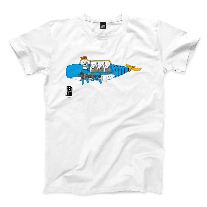 Fish Jam 鯨魚公車 - 中性版T恤 - 5色 - 男 T 恤 - 棉．麻 白色