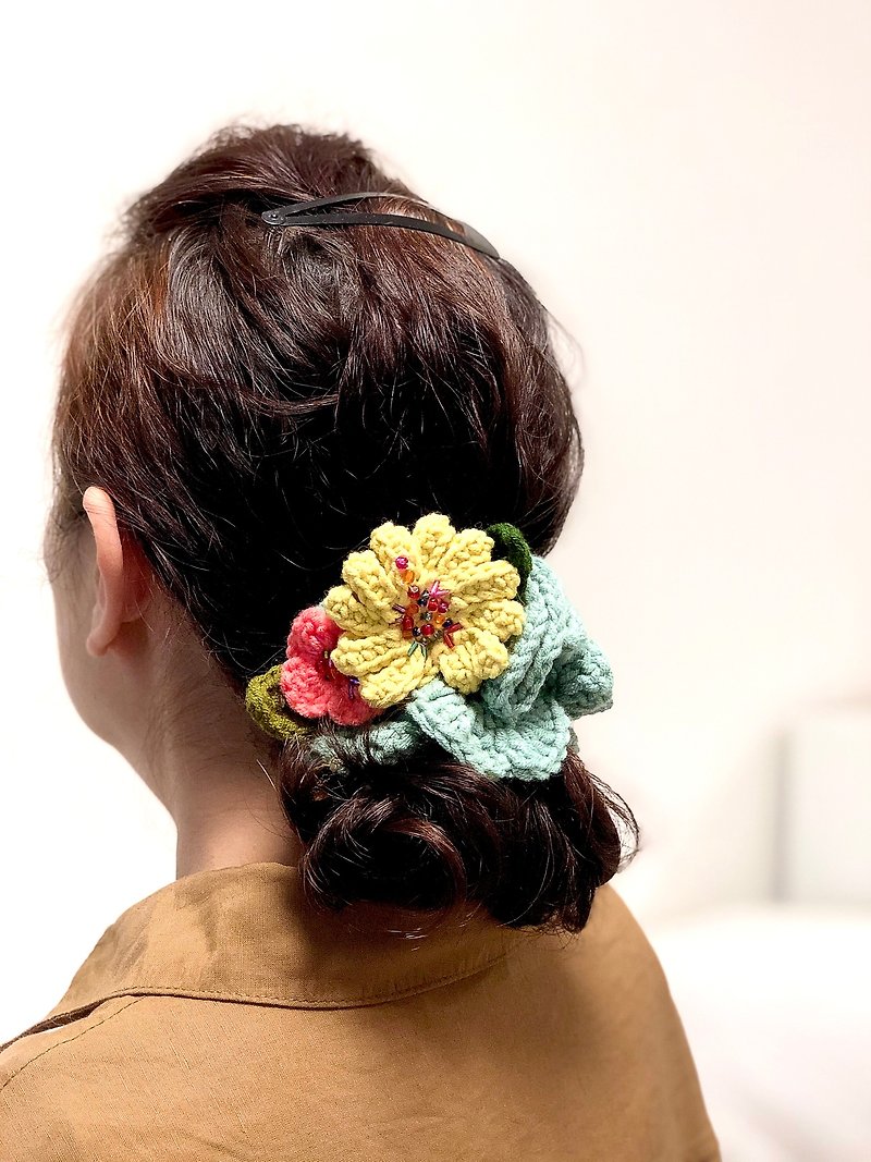 Pretty Crochet Ponytail Holder Set - Hair Accessories - Cotton & Hemp Green