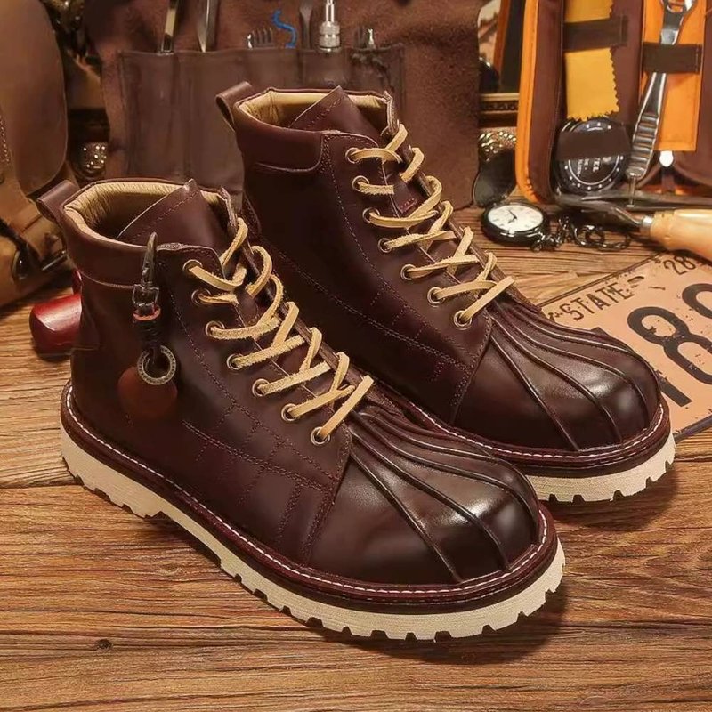 High top Martin boots retro genuine leather lace up thick soled men's boots - Men's Boots - Genuine Leather Brown