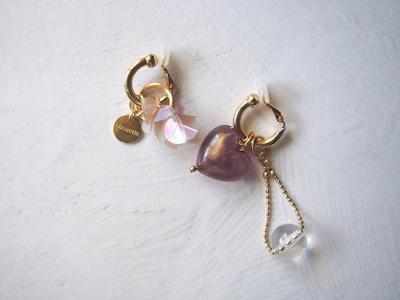 heart charm pierce/earring(amethyst) - Earrings & Clip-ons - Semi-Precious Stones Purple