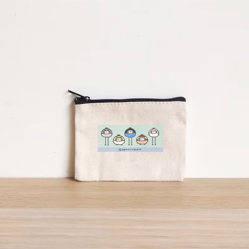 Buzi Bio Taiwan Bird Seed Canvas Coin Purse - กระเป๋าใส่เหรียญ - ผ้าฝ้าย/ผ้าลินิน ขาว