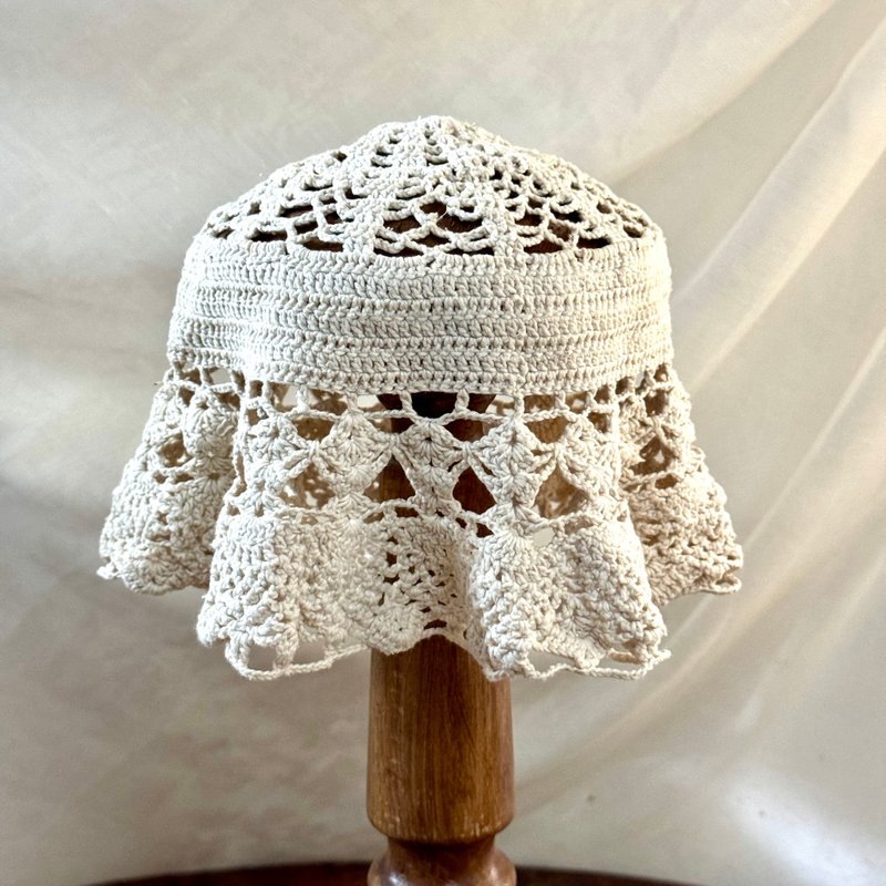 * 50907-魅力法國古董手工蕾絲鉤針鐘形帽 - 帽 - 棉．麻 