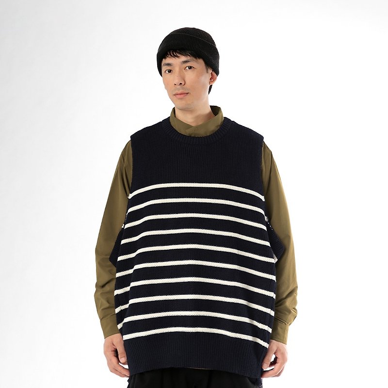 Wool-blend dropped knit vest wool blended knit vest navy/grey - เสื้อกั๊กผู้ชาย - ขนแกะ 