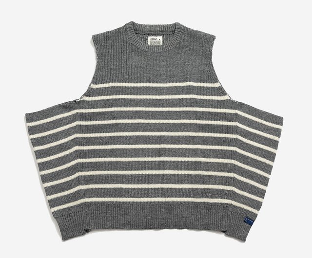 Wool-blend dropped knit vest 羊毛混紡針織背心藏青色/灰色- 設計館