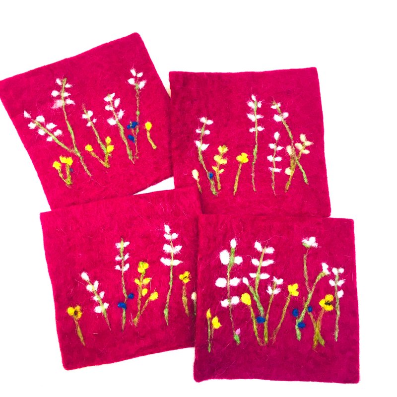 羊毛フェルトウール刺繍コースター : 野生の花 - コースター - ウール 