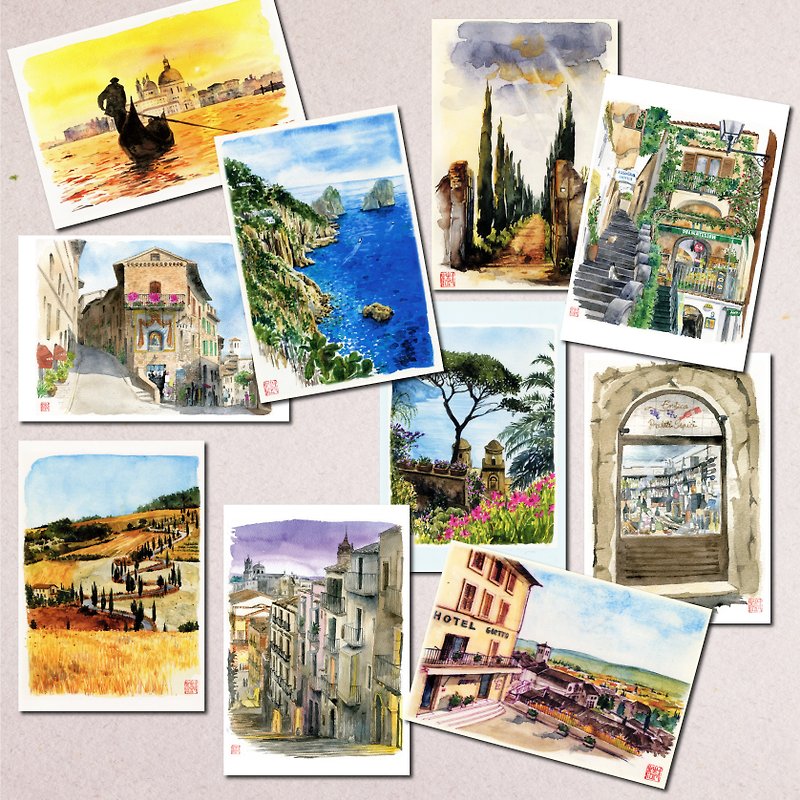 水彩画ポストカード10枚セット/イタリアの風景B - 卡片/明信片 - 紙 