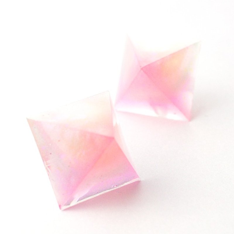 Pyramid Earrings (cherry blossoms) - Earrings & Clip-ons - Other Materials Pink