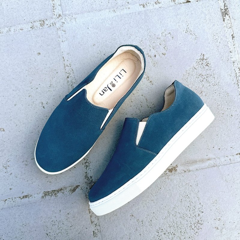 [British Color Palette] Matte Cowhide Water-Repellent and Stain-Resistant Loafers_Azure Blue - รองเท้าอ็อกฟอร์ดผู้หญิง - หนังแท้ สีน้ำเงิน