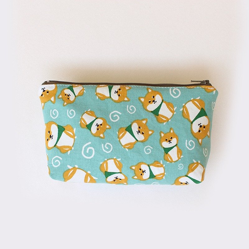 Shiba Inu Pen Bag (Large) / Storage Bag Pencil Case Cosmetic Bag - กล่องดินสอ/ถุงดินสอ - ผ้าฝ้าย/ผ้าลินิน สีเขียว