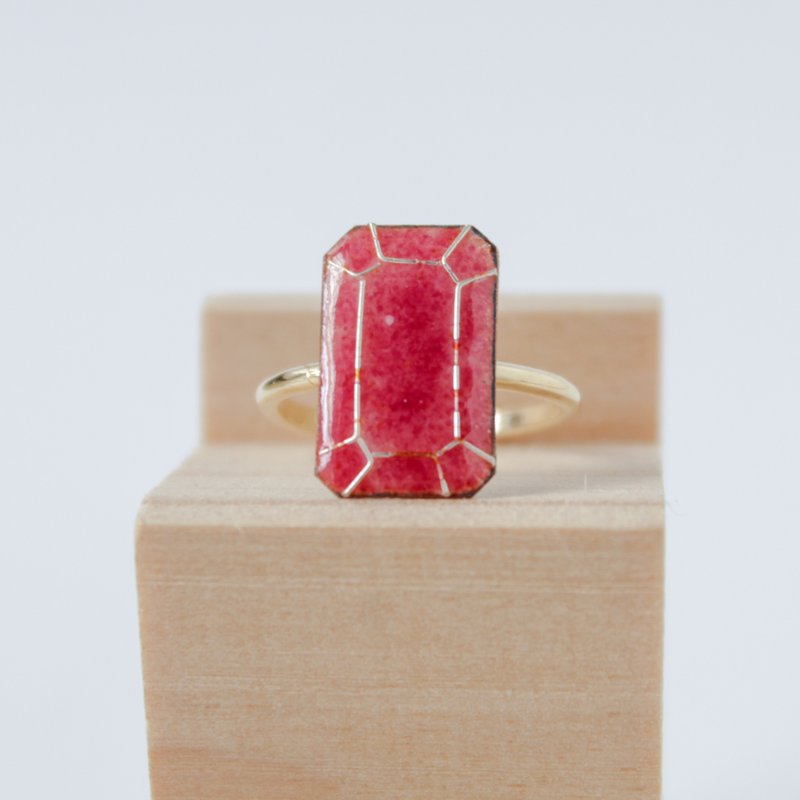 Cloisonné ring July birthstone ruby  color - แหวนทั่วไป - วัสดุอื่นๆ สีแดง