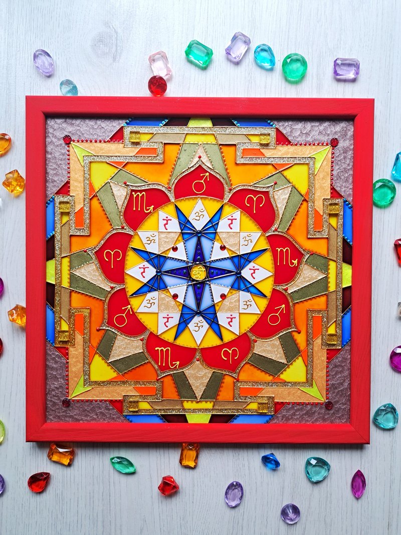 火星yantra Mangala yantra吠陀占星术Jyotish Home harmonizer - 壁貼/牆壁裝飾 - 玻璃 紅色