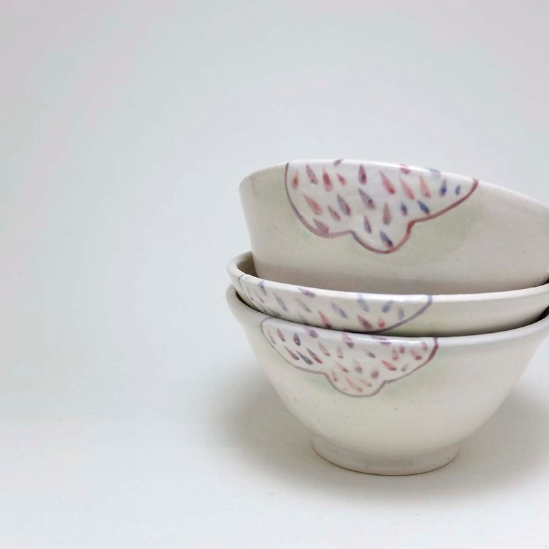 Sea clouds, rain drops style pottery bowl - Bowls - Pottery White