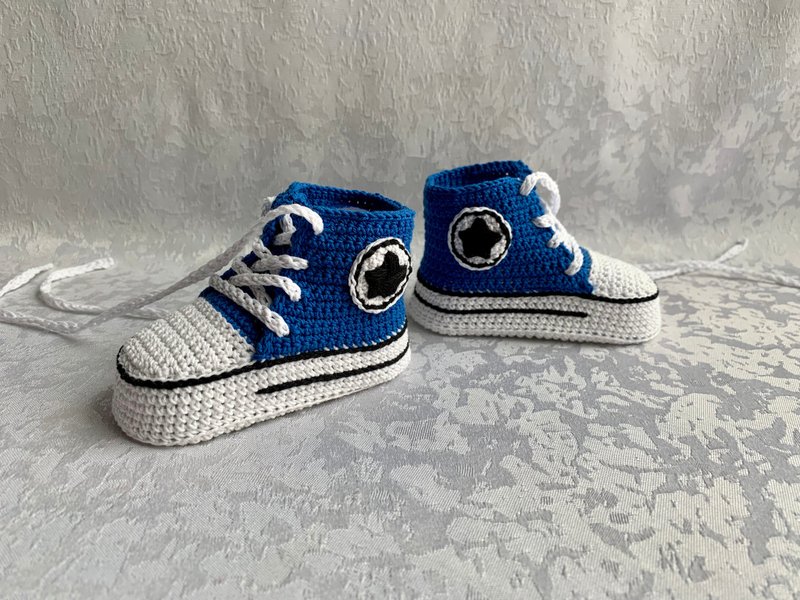 Cute Converse Baby Booties Baby Newborn Shoes Gift Baby Reveal Party Family Look - 嬰兒鞋/學步鞋 - 棉．麻 藍色