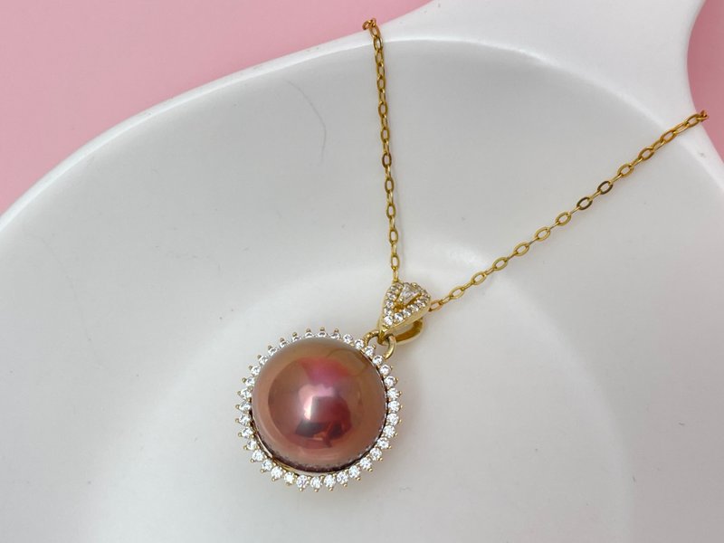 Purple Pearl Pendant Natural Freshwater Pearl Inlaid with Zirconia Gift Stone - สร้อยคอ - ไข่มุก สีม่วง