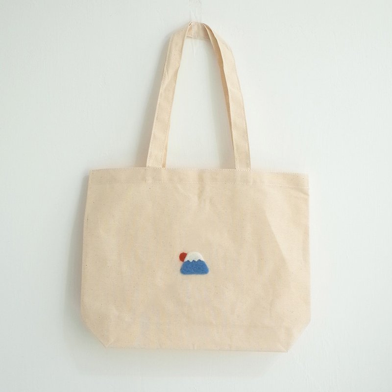 【Q-cute】袋子系列-太陽富士山 - 側背包/斜背包 - 棉．麻 藍色