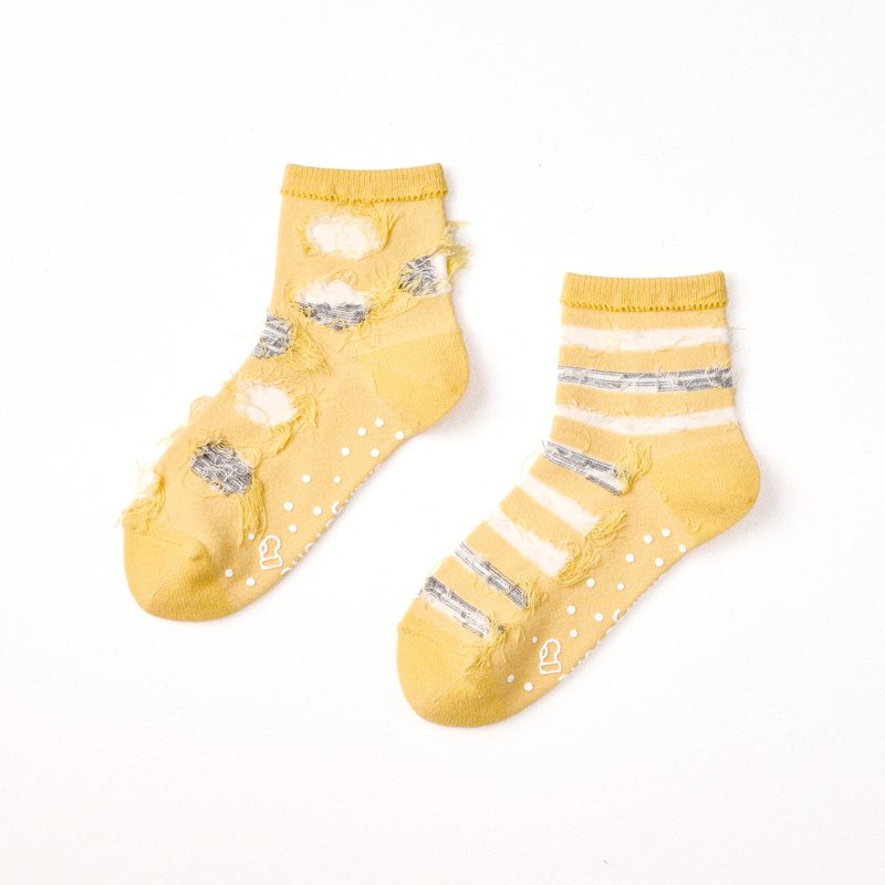 Falling into the Rabbit Hole/Yellow (13-15cm, 16-18cm, 19-22cm) - MIT children's mid-calf socks - Socks - Cotton & Hemp Yellow