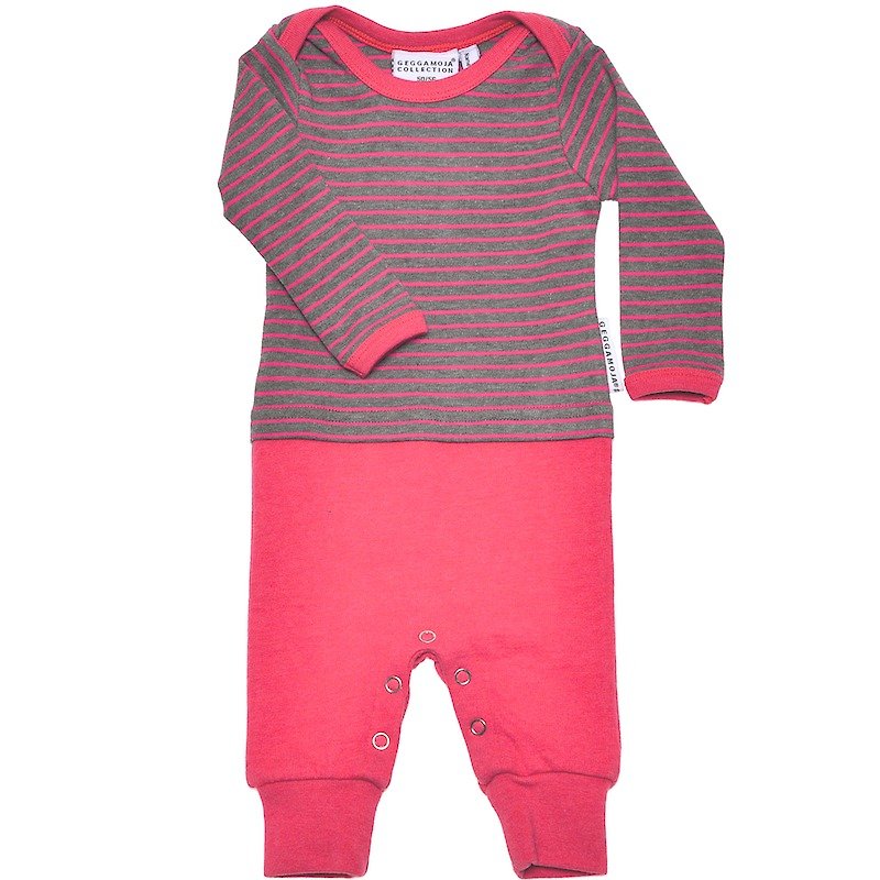 【瑞典童裝】有機棉包屁衣2M至8M 紅拼色 - 嬰兒連身衣/包被/包巾 - 棉．麻 紅色