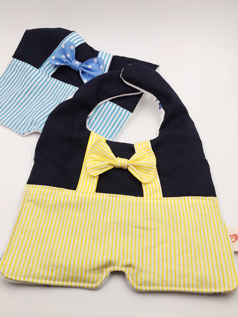 Gentleman bow tie suspenders shape bib double gauze saliva towel full moon gift - ผ้ากันเปื้อน - ผ้าฝ้าย/ผ้าลินิน สีเหลือง