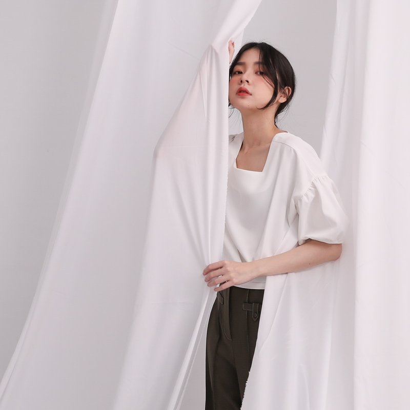 【經典原創】Implication_蘊涵鏤空綁帶上衣_CLT010_月光白 - 女上衣/長袖上衣 - 聚酯纖維 白色