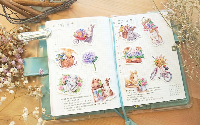 Flower and Rabbit-10 Stickers-(Material Replacement) - Stickers - Paper Multicolor