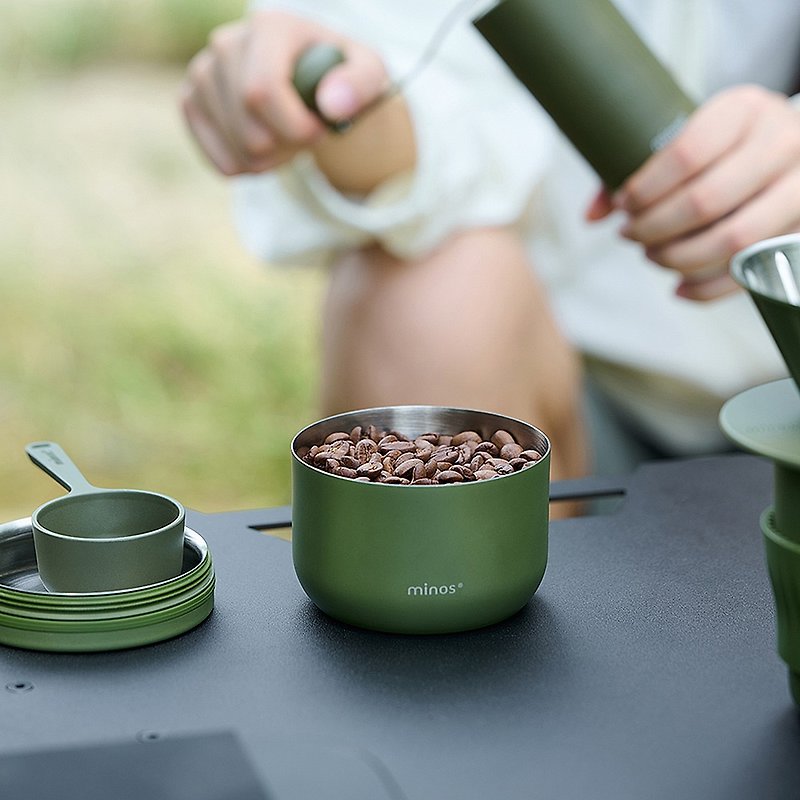minos 儲豆罐S號 氣密保鮮 堆疊收納 露營攜帶 - 咖啡壺/咖啡器具 - 不鏽鋼 綠色