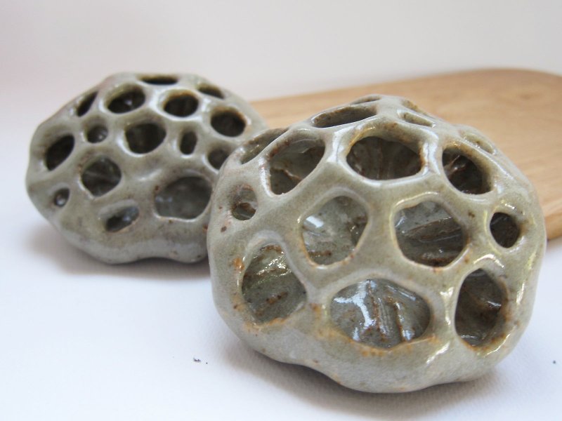 ロータスシードポッド手作りの陶器 - 観葉植物 - 磁器 グレー