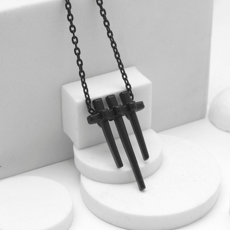 Recovery beam necklace (fog black) - Necklaces - Other Metals Black