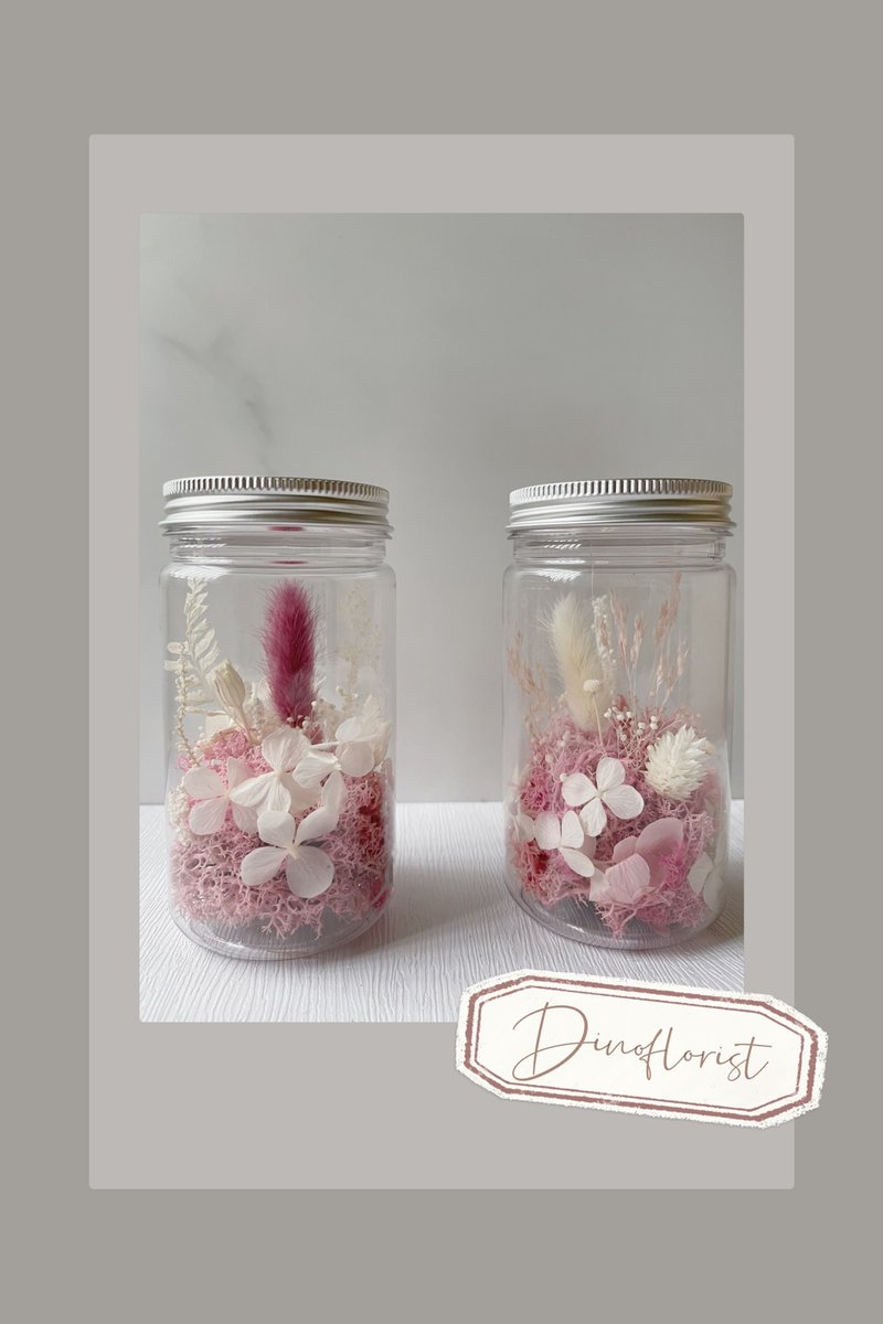 Bottle with eternal flower landscape. Peach color fox / dry flowers, immortal flowers without withered flowers, graduation ceremony - Dried Flowers & Bouquets - Plants & Flowers Pink