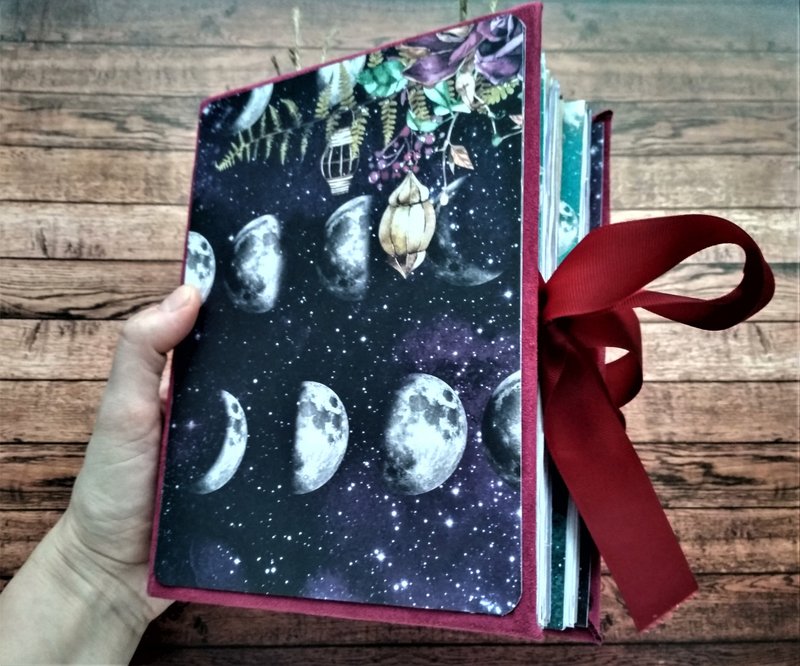 Moon journal handmade Magic flowers notebook diary Galaxy junk book thick purple - 筆記本/手帳 - 紙 紫色