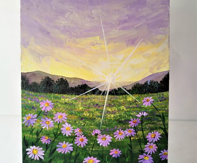 Acrylic Canvas Board Panting, Sunset Scenery Canvas Painting Sale