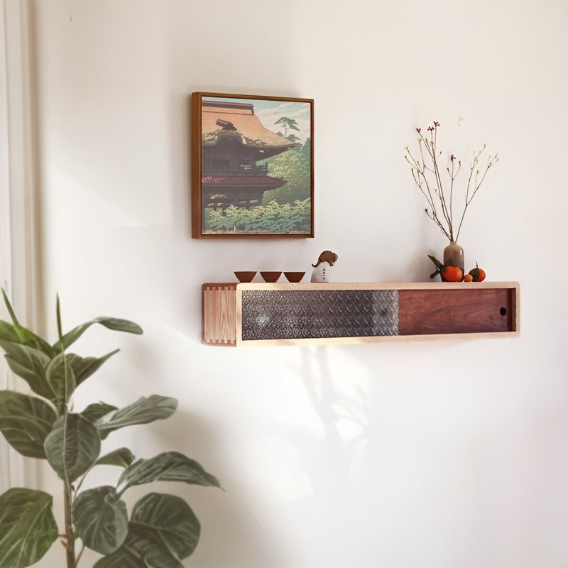 Taisho beautiful log sliding door storage cabinet black walnut wall hanging craftsman handmade custom 250NS - Shelves & Baskets - Wood Brown