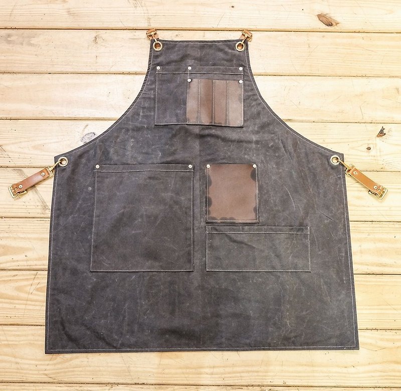 Apron custom apron waterproof double wax cloth / brass buckle / leather embroidery printing / guitar. - อื่นๆ - หนังแท้ หลากหลายสี